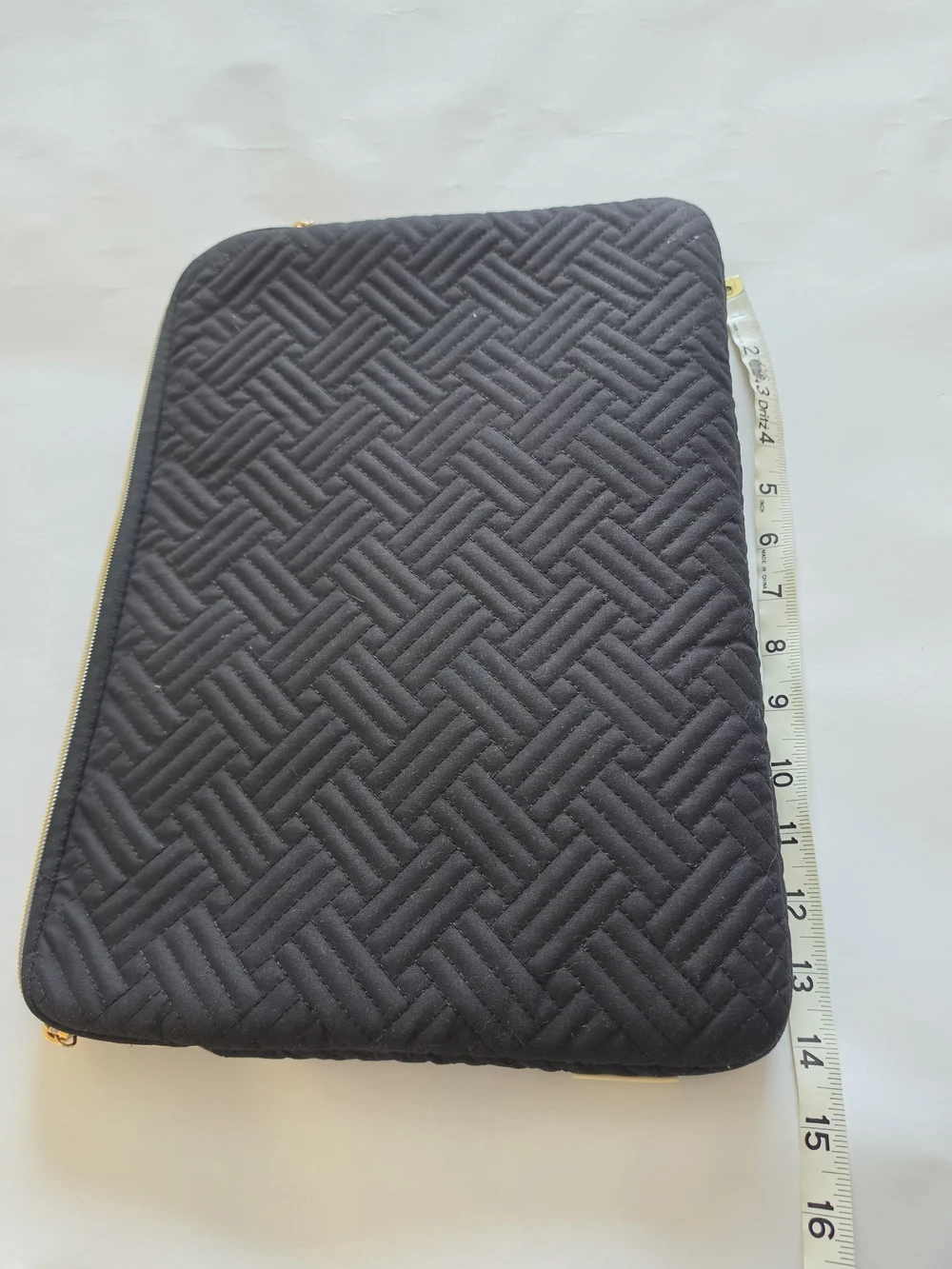Black Quilted Laptop Sleeve with Gold Zip Closure